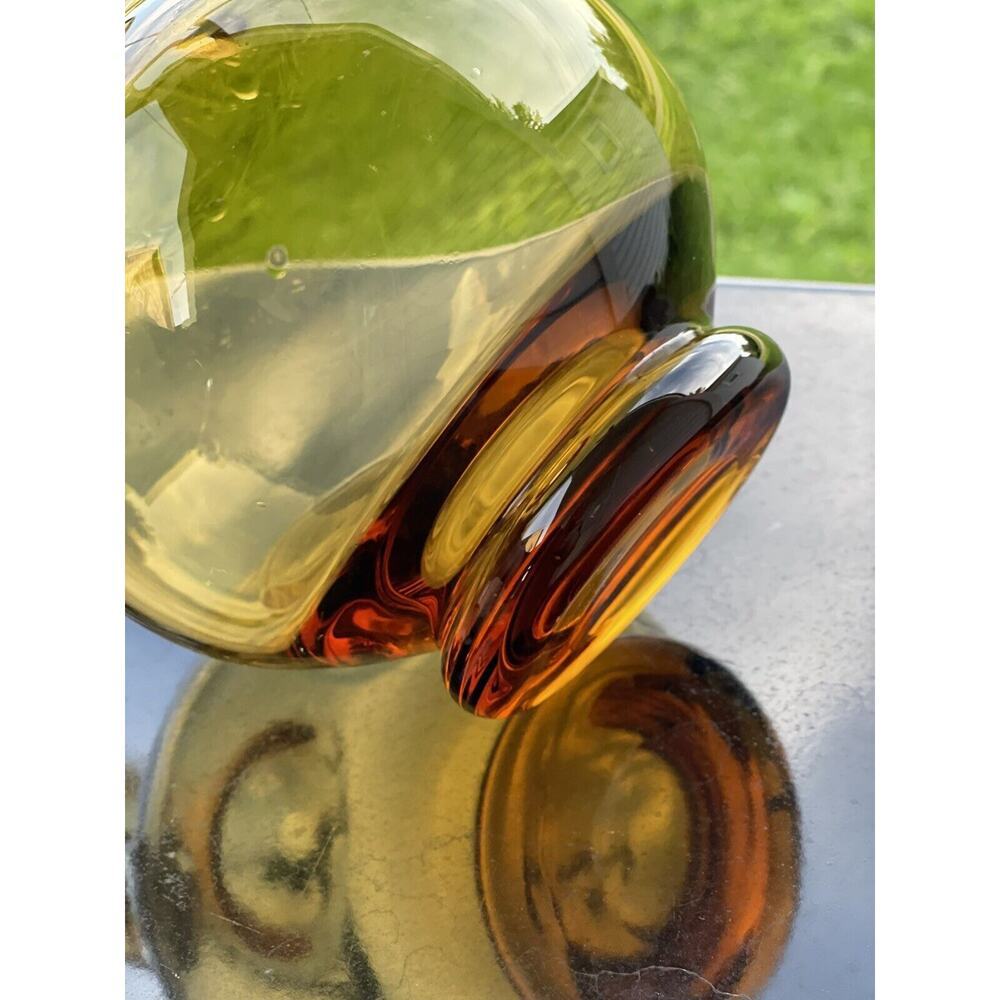 Vintage Clear Handle Amber Glass Pitcher Art Hand Blown 12” Decanter Decorative - Picture 4 of 8